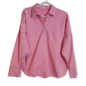 POL Pink Oversized Cotton Button Down Shirt Long Sleeve Women's Medium Coastal